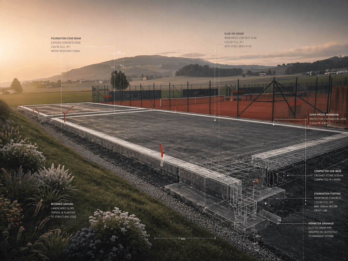 Padel court concrete foundations and groundworks — site preparation and drainage for UK padel club build